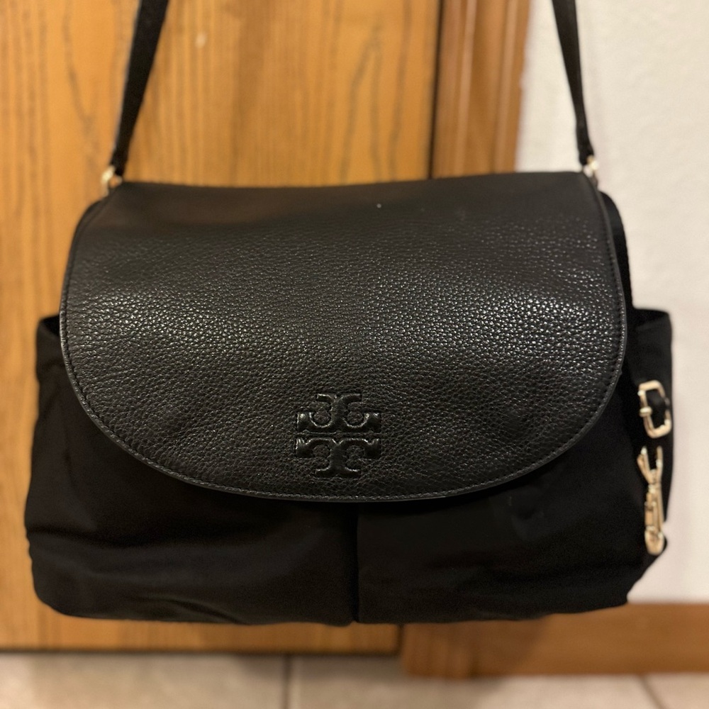 Tory Burch Black Leather diaper baby Bag